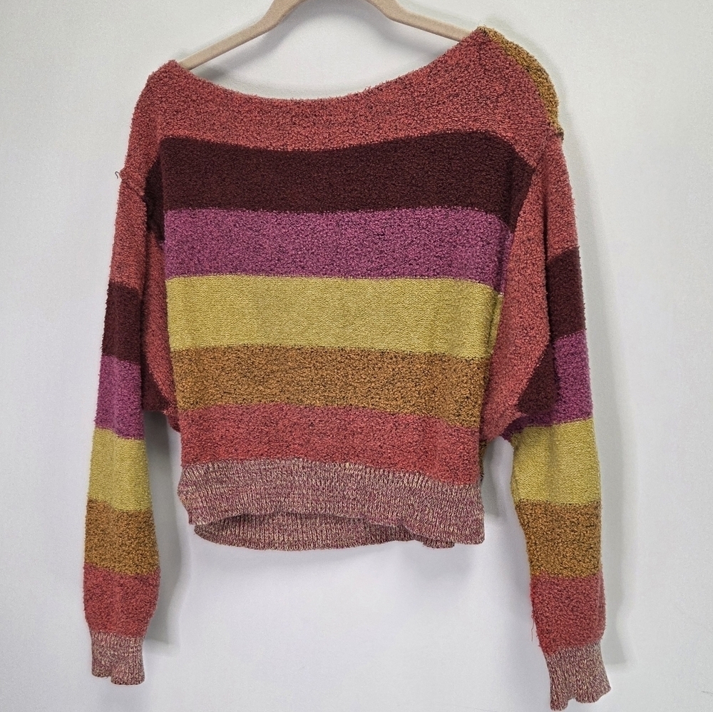 Free People Candyland Stripes Orange Pink Pullover Terry Sweater Size XS - Picture 5 of 8